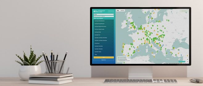 screen showing Guardian Glass Project Locator
