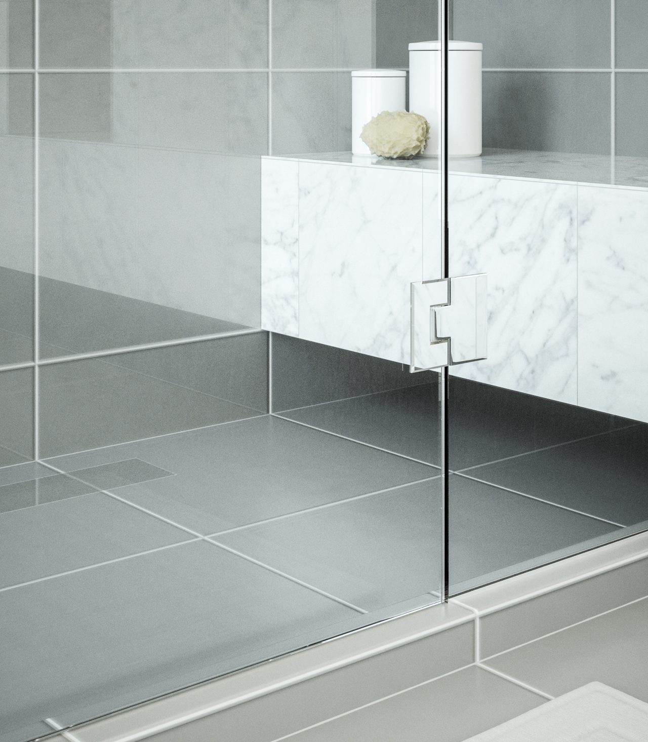 Renderings depicting uncoated shower glass and spray-on/wipe-on coatings versus ShowerGuard permanent coating.