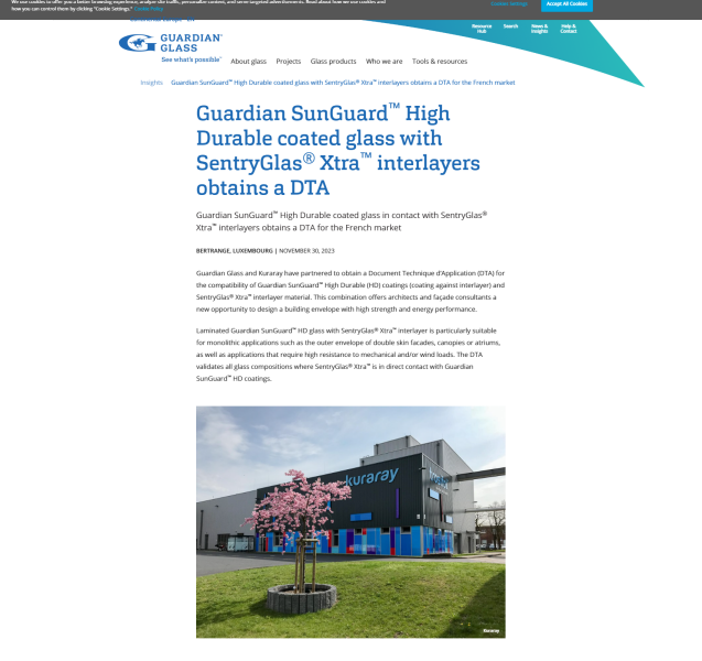 Guardian SunGuard™ High Durable coated glass with SentryGlas® Xtra